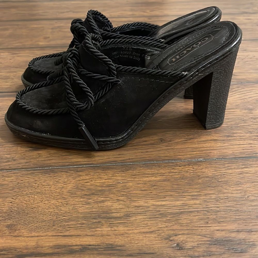 Coach Jenn Size 7.5 Black Suede Corded Mules - Picture 3 of 10